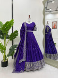 Chinon silk with Thread with Sequence work Beautiful Lehenga Choli