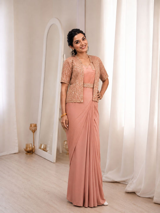 Heavy Crep Silk with Embroidery Sequins lace Beautiful Ready to Wear Saree