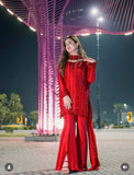 LATEST STYLISH  KURTI, PLAZZO & DUPATTA WITH ORIGINAL BEADS CUT DANA WORK