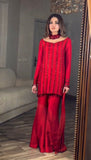 LATEST STYLISH  KURTI, PLAZZO & DUPATTA WITH ORIGINAL BEADS CUT DANA WORK