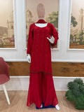 LATEST STYLISH  KURTI, PLAZZO & DUPATTA WITH ORIGINAL BEADS CUT DANA WORK