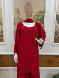 LATEST STYLISH  KURTI, PLAZZO & DUPATTA WITH ORIGINAL BEADS CUT DANA WORK