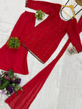 LATEST STYLISH  KURTI, PLAZZO & DUPATTA WITH ORIGINAL BEADS CUT DANA WORK