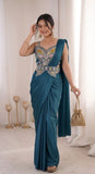 New Super Trending Embroidery Sequence work ready to wear saree with Embroidery Blouse