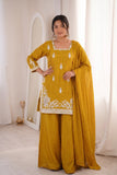 Designer Roman Silk Salwar Kameez With  Sequins And Embroidery Work