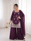 Designer Roman Silk Salwar Kameez With  Sequins And Embroidery Work
