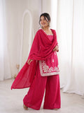 Designer Roman Silk Salwar Kameez With  Sequins And Embroidery Work