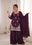 Designer Roman Silk Salwar Kameez With  Sequins And Embroidery Work