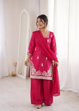 Designer Roman Silk Salwar Kameez With  Sequins And Embroidery Work