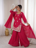 Designer Roman Silk Salwar Kameez With  Sequins And Embroidery Work