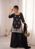 Designer Roman Silk Salwar Kameez With  Sequins And Embroidery Work