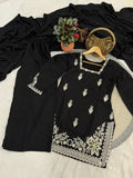 Designer Roman Silk Salwar Kameez With  Sequins And Embroidery Work