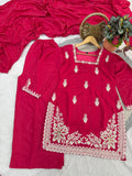Designer Roman Silk Salwar Kameez With  Sequins And Embroidery Work
