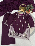 Designer Roman Silk Salwar Kameez With  Sequins And Embroidery Work