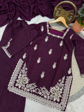 Designer Roman Silk Salwar Kameez With  Sequins And Embroidery Work
