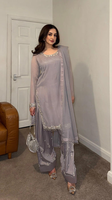 New Designer Faux Georgette With Embroidery Work Top-Bottom And Dupatta Set