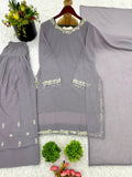 New Designer Faux Georgette With Embroidery Work Top-Bottom And Dupatta Set