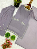 New Designer Faux Georgette With Embroidery Work Top-Bottom And Dupatta Set