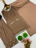 New Designer Faux Georgette With Embroidery Work Top-Bottom And Dupatta Set