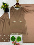 New Designer Faux Georgette With Embroidery Work Top-Bottom And Dupatta Set