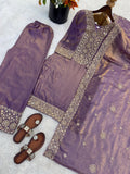 Designer Fendy Silk With Heavy Embroidery Sequence Work Top-Bottom And Dupatta Set
