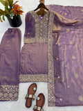 Designer Fendy Silk With Heavy Embroidery Sequence Work Top-Bottom And Dupatta Set
