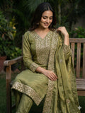 Designer Fendy Silk With Heavy Embroidery Sequence Work Top-Bottom And Dupatta Set