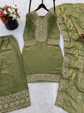 Designer Fendy Silk With Heavy Embroidery Sequence Work Top-Bottom And Dupatta Set