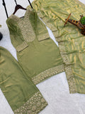 Designer Fendy Silk With Heavy Embroidery Sequence Work Top-Bottom And Dupatta Set