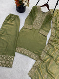 Designer Fendy Silk With Heavy Embroidery Sequence Work Top-Bottom And Dupatta Set