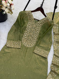 Designer Fendy Silk With Heavy Embroidery Sequence Work Top-Bottom And Dupatta Set