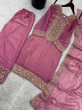 Designer Fendy Silk With Heavy Embroidery Sequence Work Top-Bottom And Dupatta Set