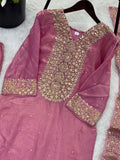 Designer Fendy Silk With Heavy Embroidery Sequence Work Top-Bottom And Dupatta Set