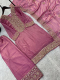 Designer Fendy Silk With Heavy Embroidery Sequence Work Top-Bottom And Dupatta Set