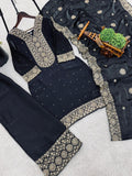 Designer Fendy Silk With Heavy Embroidery Sequence Work Top-Bottom And Dupatta Set
