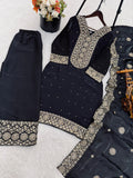 Designer Fendy Silk With Heavy Embroidery Sequence Work Top-Bottom And Dupatta Set
