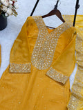 Designer Fendy Silk With Heavy Embroidery Sequence Work Top-Bottom And Dupatta Set