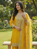 Designer Fendy Silk With Heavy Embroidery Sequence Work Top-Bottom And Dupatta Set