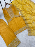 Designer Fendy Silk With Heavy Embroidery Sequence Work Top-Bottom And Dupatta Set