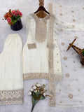 Designer Fendy Silk With Heavy Embroidery Sequence Work Top-Bottom And Dupatta Set