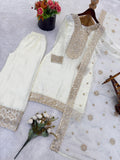 Designer Fendy Silk With Heavy Embroidery Sequence Work Top-Bottom And Dupatta Set