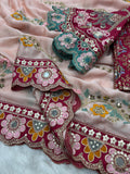 Trending Soft Rangoli Silk Designer Saree With Sequance and dori Embroidery Work with Real Mirror