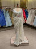 Designer Prty Wear Mono Net Saree With Embroidery And Sequins Work
