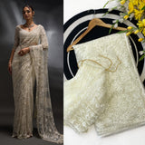 Designer Prty Wear Mono Net Saree With Embroidery And Sequins Work