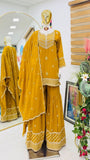 New Designer Fox Georgette with Embroidery Sequence Party Top Pallazo & Dupatta Set