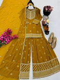 New Designer Fox Georgette with Embroidery Sequence Party Top Pallazo & Dupatta Set