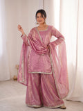 Latest Designer Fendi Satin Salwar Kameez Embellishment Mirror Work With Lace Border