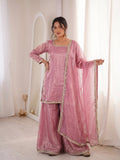Latest Designer Fendi Satin Salwar Kameez Embellishment Mirror Work With Lace Border