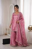 Latest Designer Fendi Satin Salwar Kameez Embellishment Mirror Work With Lace Border
