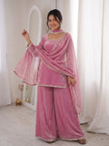 Latest Designer Fendi Satin Salwar Kameez Embellishment Mirror Work With Lace Border